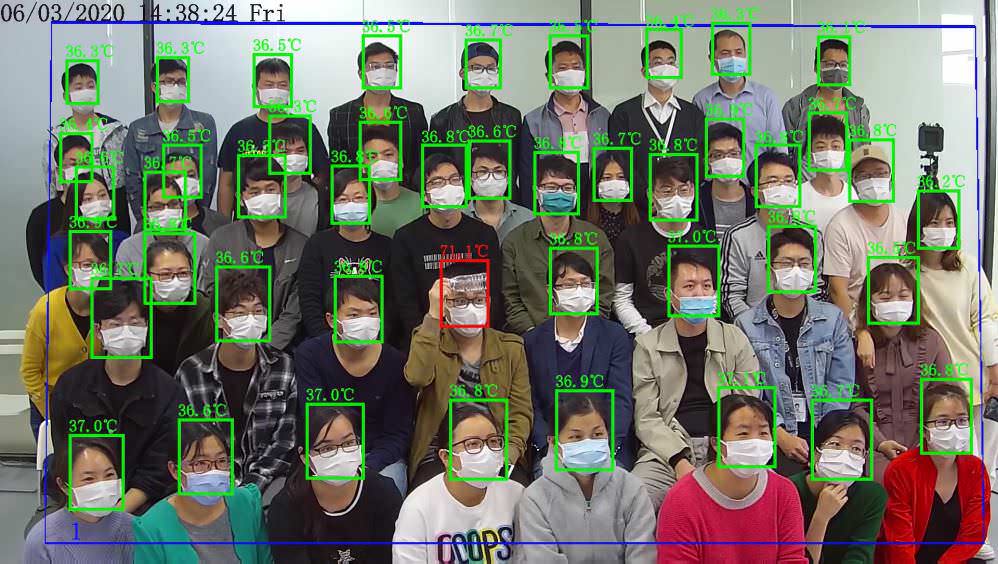 偵測45張人臉溫度時發現有一位超溫