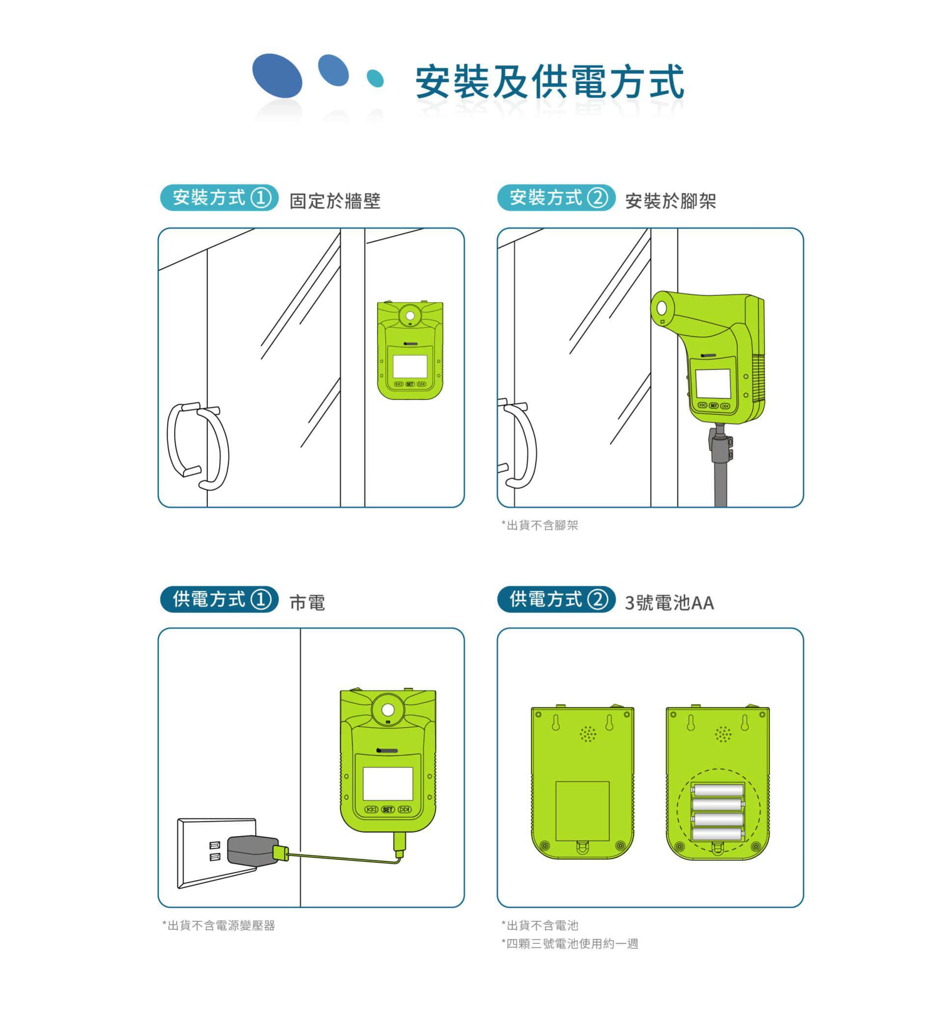 BE-4302安心量可固定于标准相机支架，也可安装在墙壁上，还可以手机小支架固定放在桌子上，非常方便。BE-4302安心量可直接插电使用，也可以装电池使用。