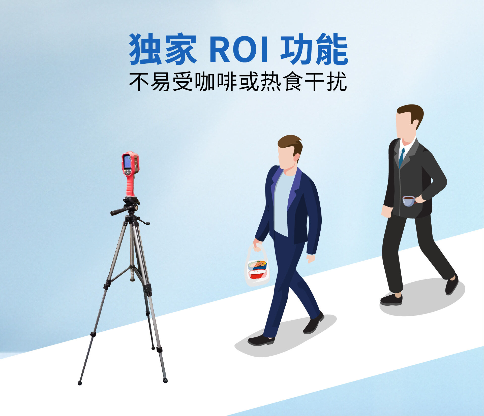 BE-5302顺心量可开启ROI功能，专注於受测者脸部，不侦测手持咖啡或热食位置